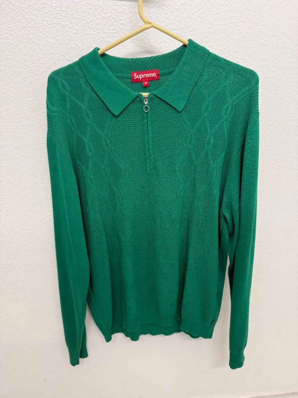 Supreme Green Knit Polo Zip-Up Sweater Size M